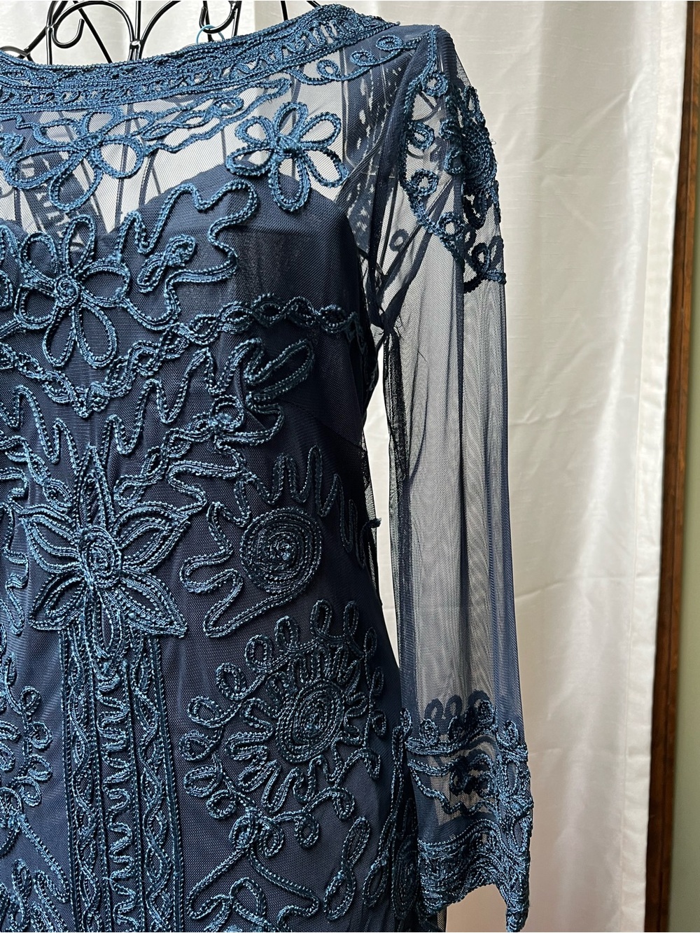 JS Collections Navy Floral Beaded Long-Sleeve Dress - Picture 6 of 14